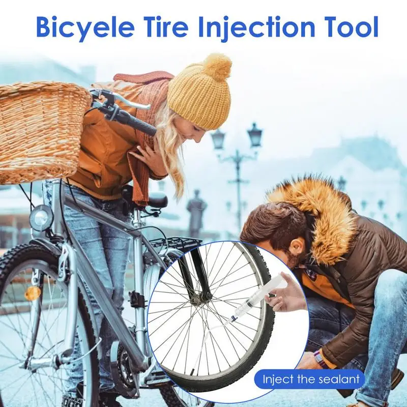 Bicycle Tire Tubeless Sealant Injector 60ml Tubeless Tire Liquid Injection Tool Syringe Rubber Hose Kit For Bike Repair Tools