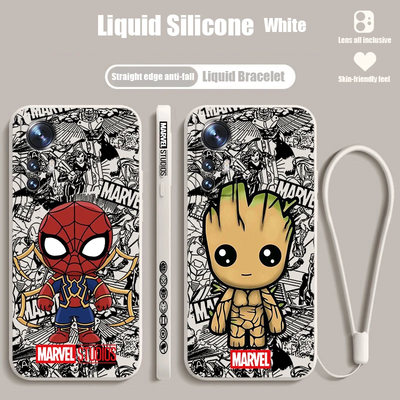 Cartoon Marvel Groot Spiderman For Xiaomi Mi 14 13 12T 12S 12X 11i 11X 11T 10T Lite Pro Ultra Liquid Left Rope Soft Phone Case