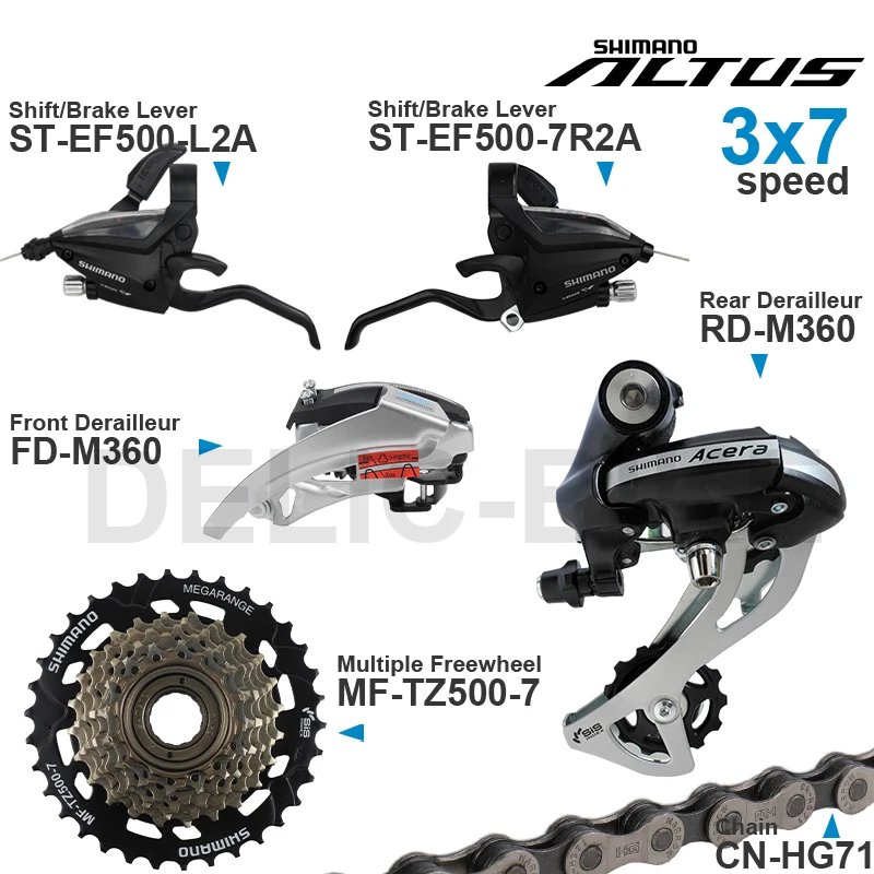 SHIMANO ALTUS 3x7 Speed Groupset include ST-EF500 Shifter RD-M310 FD RD-M360 Front/Rear Derailleur MF-TZ500-7 CN-HG71 Chain