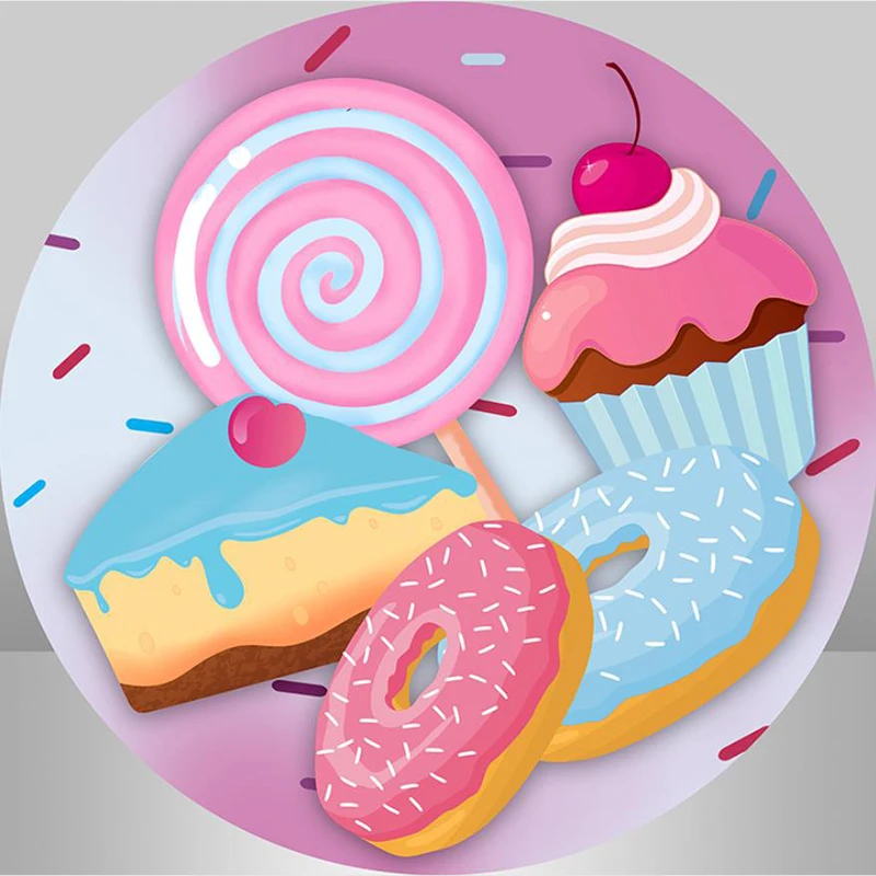 Круглый фон для душа для новорожденных, конфеты, леденец, пончики, мороженое, детский день рождения, вечеринка, фотофон для фотостудии