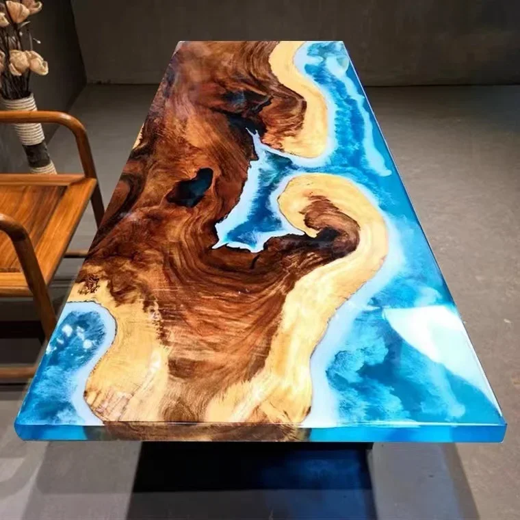 Desktop Solid Wood Plate Irregular Epoxy Resin Riverside log Dining Table Creative Coffee Table Customizable Multi-size Optional