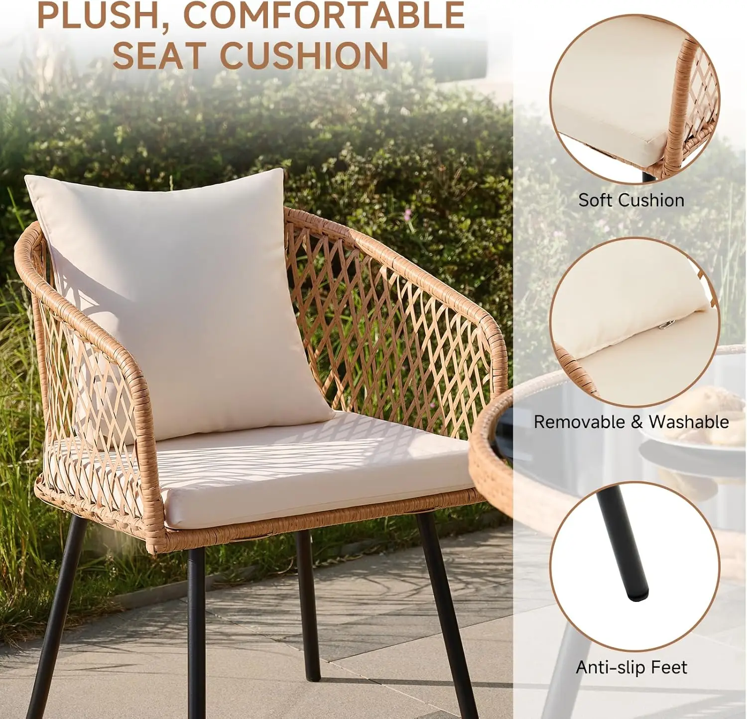 

Набор обеденных столов для патио из 5 предметов с отверстием для зонта, набор уличной мебели из ротанга, 4 мягкими стульями и стеклянным столом для газона, террасы