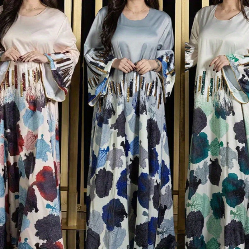 

Арабское Дубайское мусульманское Ближневосточное Абая женское Ид Аль-Адха с вышивкой и пайетками модное платье