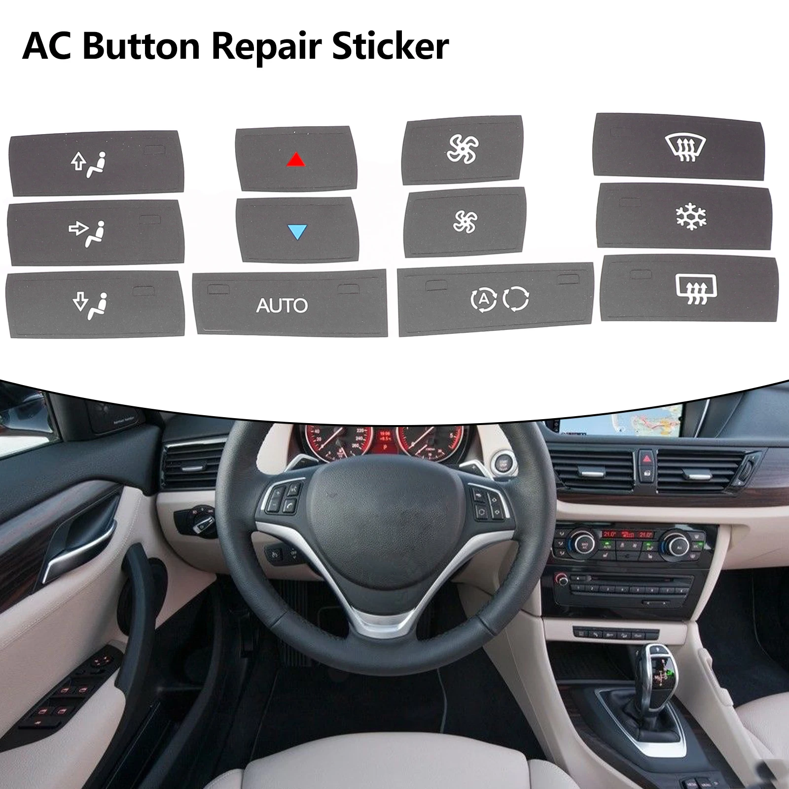 For BMW X3 E83 2003-2010 Climate Control Dashboard Button Overlay Stickers Vinyl Repair Kit for Push Type Controls
