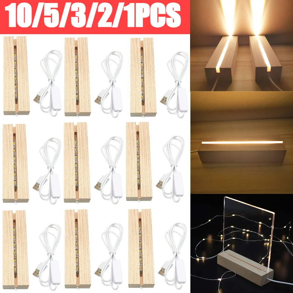 

1-10pcs LED Wood Light Display Crystal Wooden Lighted Base Stand Acrylic Light Plate Base USB Wooden Base for Resin Art Lights