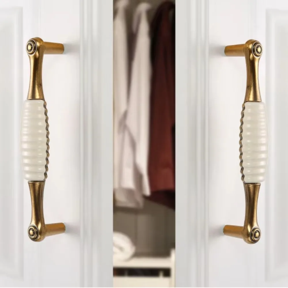 Zinc Alloy Ceramic Cabinet Pulls European Style Antique Gold Vintage Drawer Handles Sturdy Retro Antique Dresser Knobs Furniture
