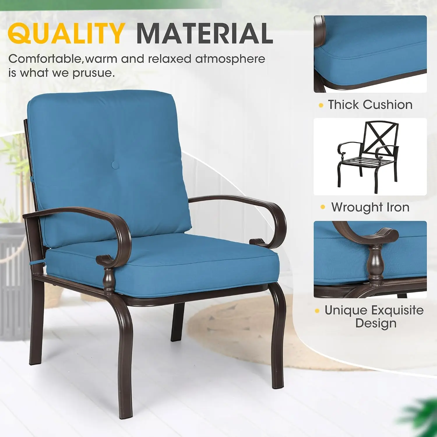 Outdoor Metal Patio Furniture Set 6 Seats Wrought Iron Glider Loveseat Single Chairs Coffee Table With Cushion, Customized