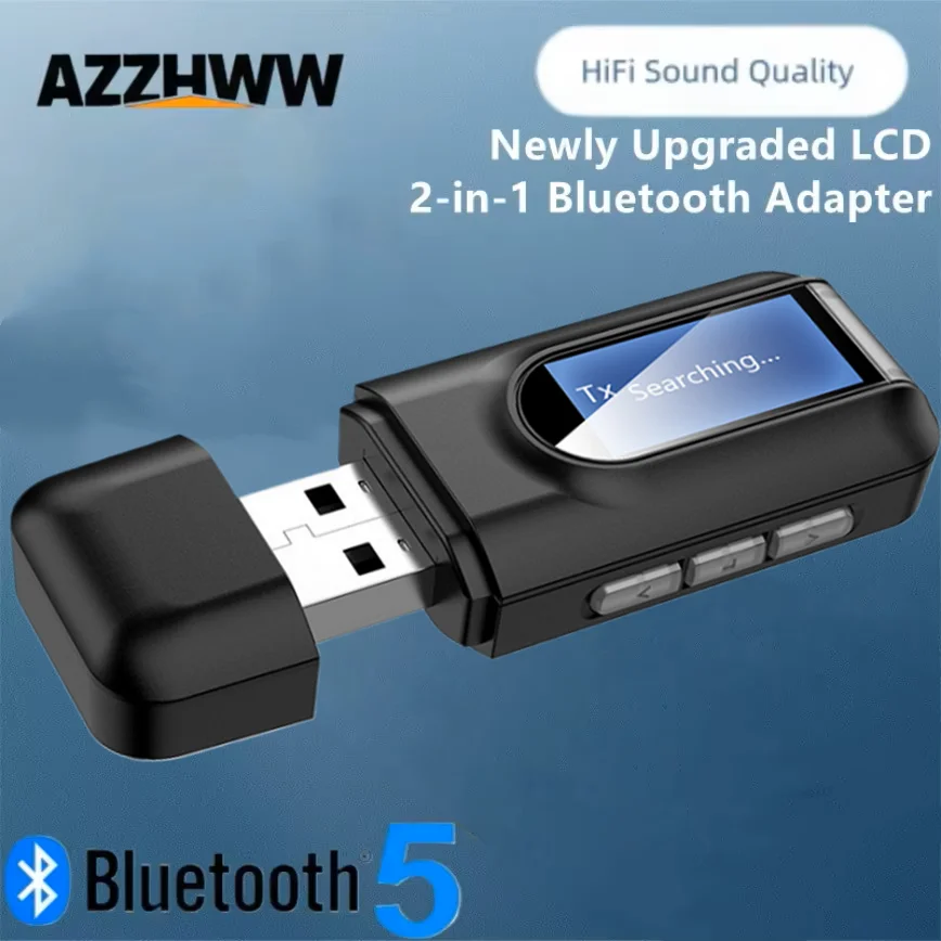 USB Bluetooth 5.0 Transmitter Receiver With LCD Display 3.5MM Visualization USB Bluetooth AUX Adapter Dongle for PC Car Speaker