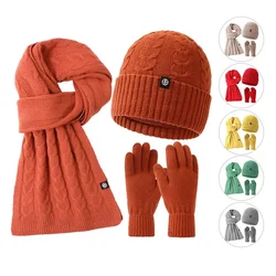 3 in 1 warme Mütze stricken plus Fleece Schal Handschuhe Hut Set im Freien verdickte Männer Frauen Pullover Mütze Hauben Schal Handschuhe Set