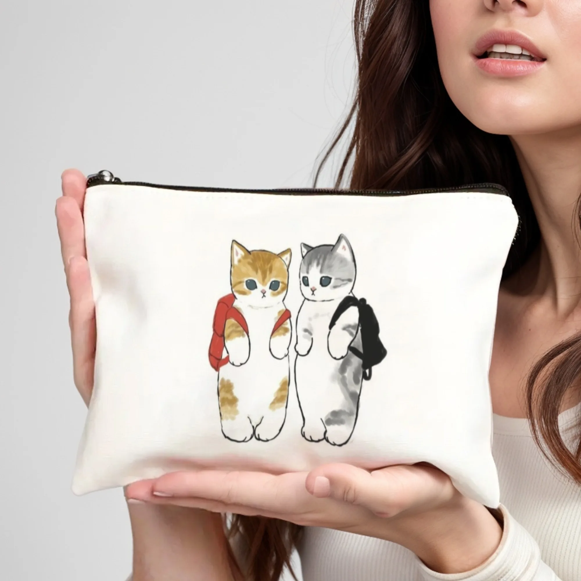 حقيبة مكياج كاواي موفيساند كات مطبوعة خفيفة الوزن ومحفظة للعملات المعدنية وسحاب حقيبة مستحضرات تجميل محمولة للأزياء اليومية #3