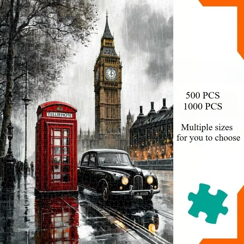 Kids Toys London - 1000 ชิ้น จิ๊กซอว์ลายเมืองลอนดอนในวันฝนตก บิ๊กเบน ของตกแต่งบ้าน เกมจิ๊กซอว์สำหรับผู้ใหญ่
