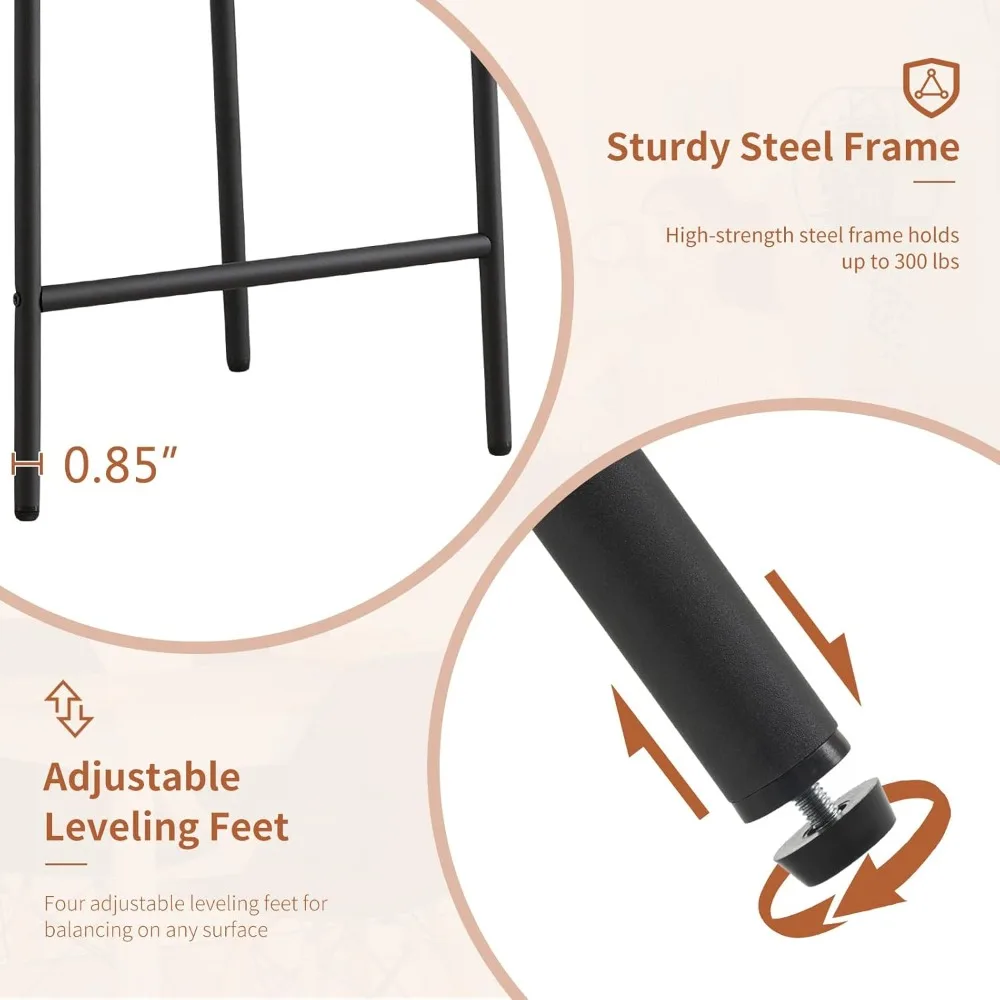 مجموعة مقاعد بار مقاس 24 بوصة مكونة من قطعتين، مقاعد بارتفاع منضدة حديثة مع ظهر منحني وإطار معدني، مقاعد مطبخ منجدة #4