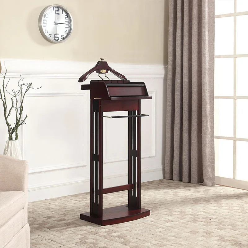 Home American Solid Wood Coat Rack Bedroom Suit Rack Clothes Rack Floor Hanging Hanger with Storage Multifunctional