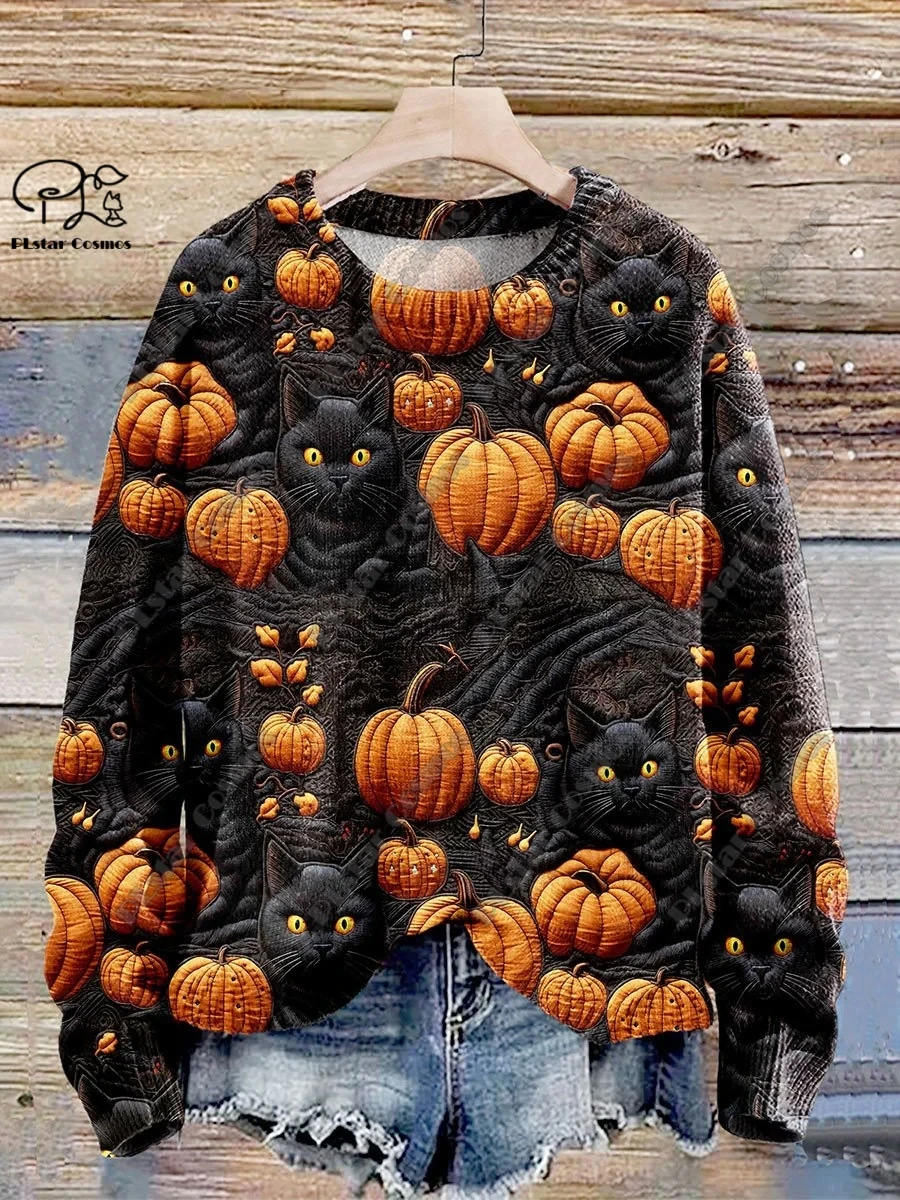 Nuovo scheletro divertente stampato in 3D gatto nero zucca pipistrello Gesù stampa artistica autentico brutto maglione invernale casual unisex