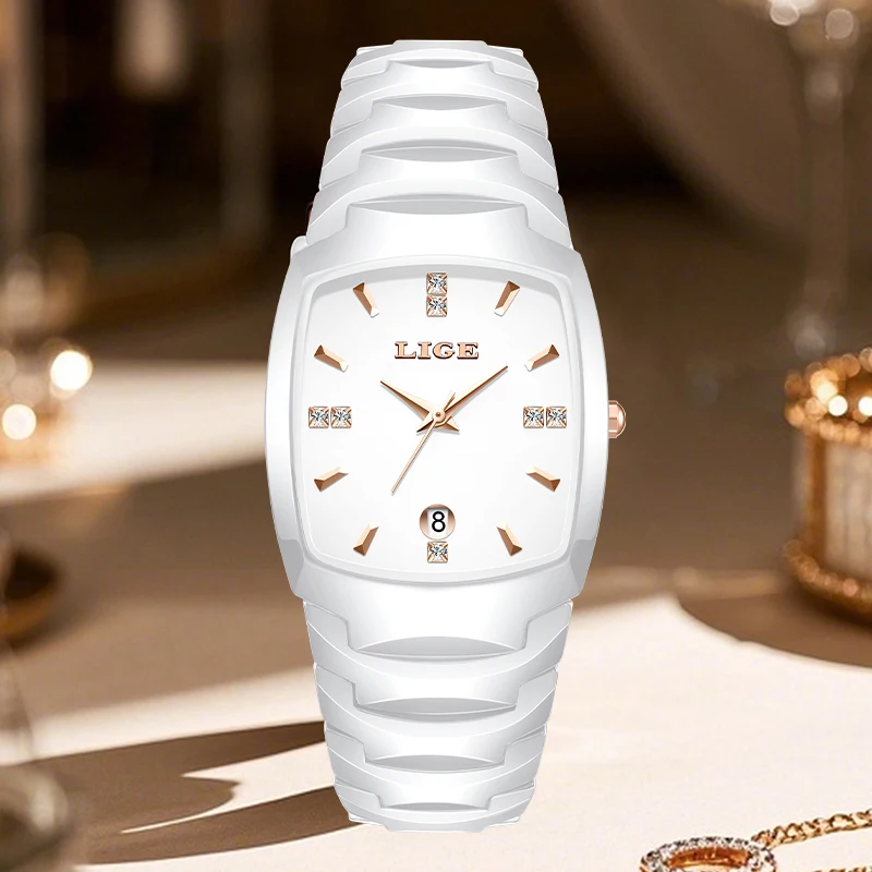 LIGE Elegant Fashion Luxury Quartz Woman Watch Simple Elegant Ceramic Casual Calendar Romantic Ladies Gift Watches for Women New