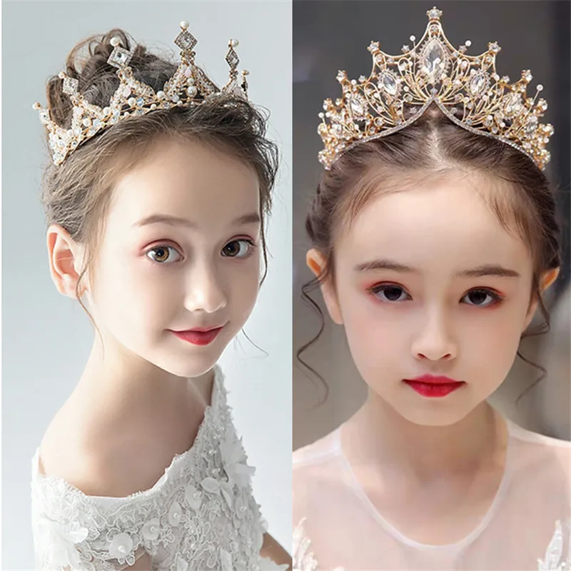 女の子のためのプリンセスラインストーンのヘッドバンド,誕生日のアクセサリー,クリスタルの王冠,結婚式のヘアジュエリー