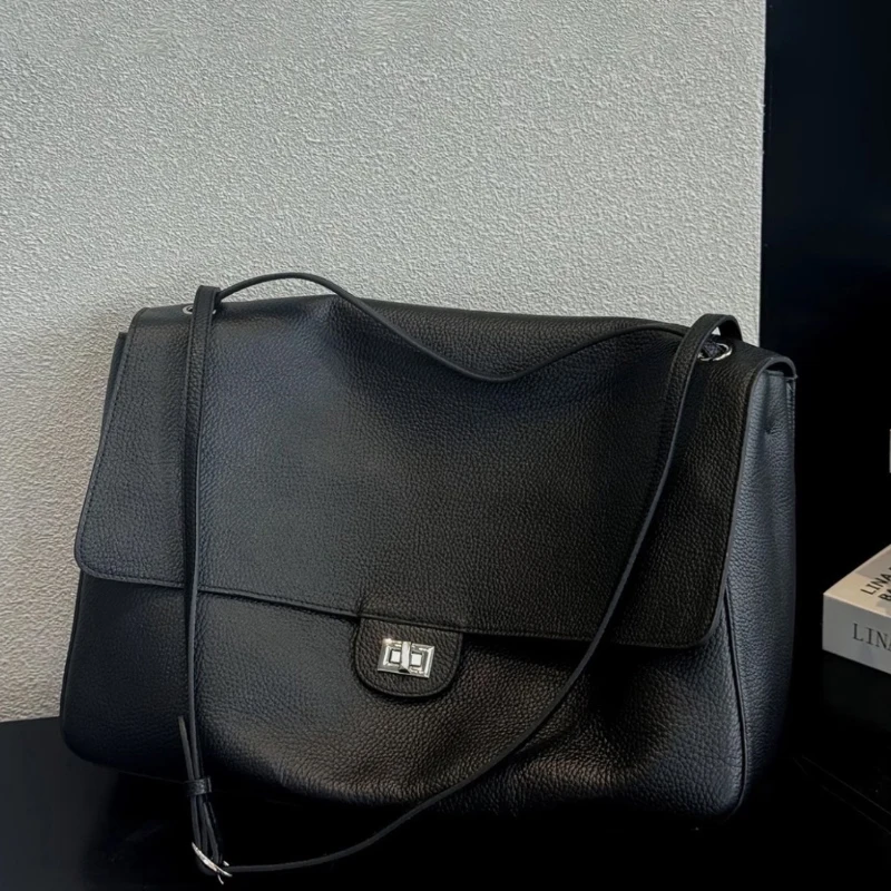 Sac à bandoulière à rabat avec fermoir de marque 2026 pour femmes, en cuir véritable, grande capacité, sac fourre-tout pour femme, sac messager tendan