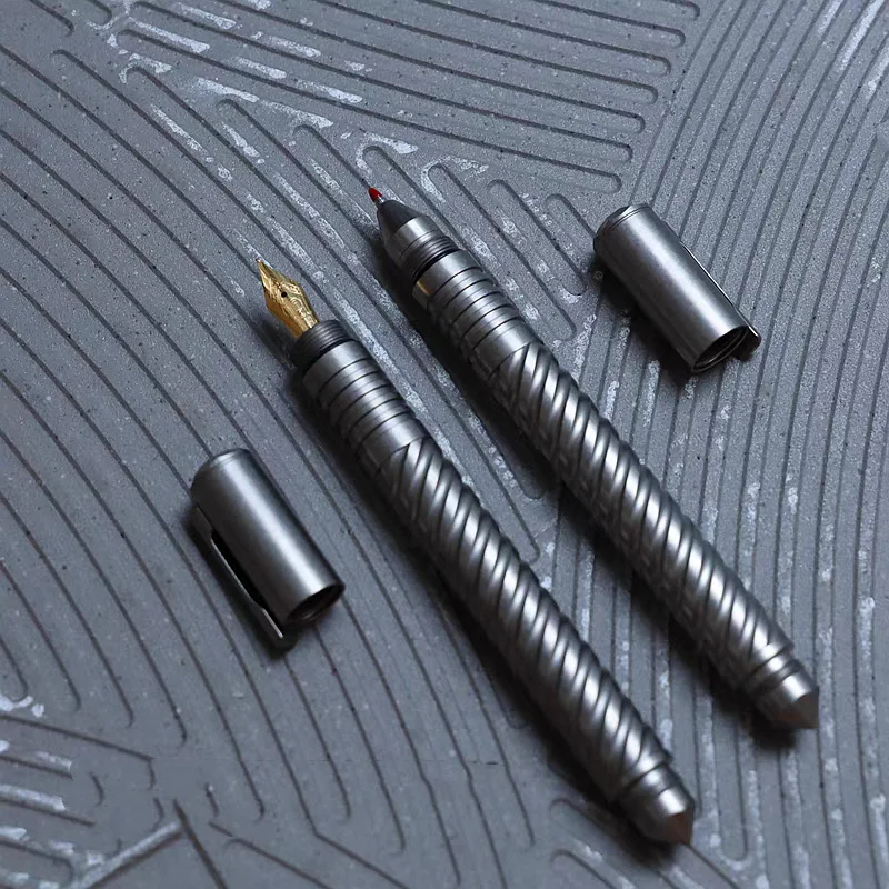 Titanium Alloy 2-in-1 Pen: Schmidt Refill Ballpoint & Fountain Pen with Spiral 