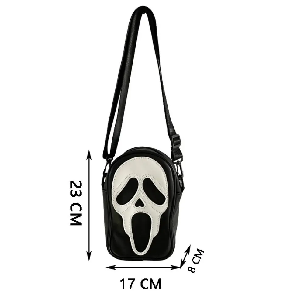 Tas Selempang Kulit PU Kasual Motif Tengkorak Hitam Putih Vintage Tas Kulit PU Unisex