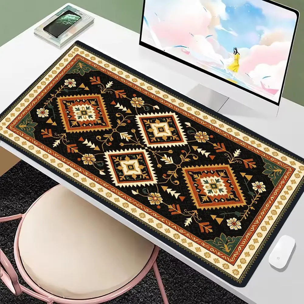 Brown Black Diamond Persian Rug Pattern Desk Mat Mousepad Non Slip Base For Industrial Office Decor