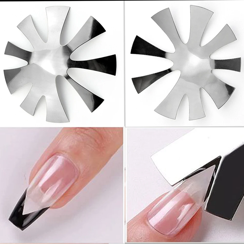 1Pc Pro 9 Sizes Easy French Smile Cut V Line Almond Shape Tips Manicure Edge Trimmer Nail Cutter Iron French Nails Tools