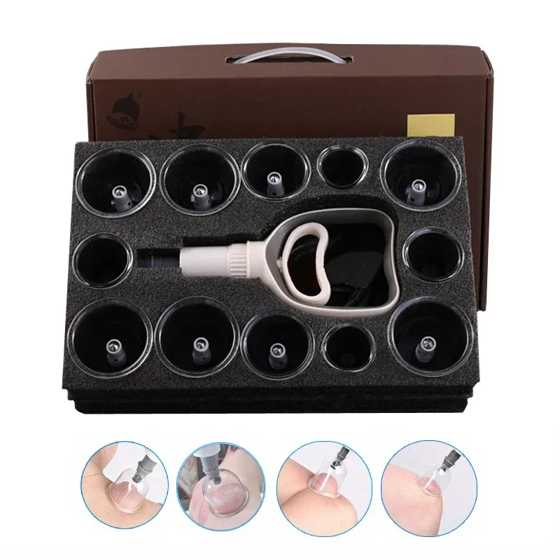 

12 Cups Body Cupping Therapy Set Chinese Acupuncture Massage with Pump Vacuum Suction Massager 4 Size Cupping Cup for Cellulite