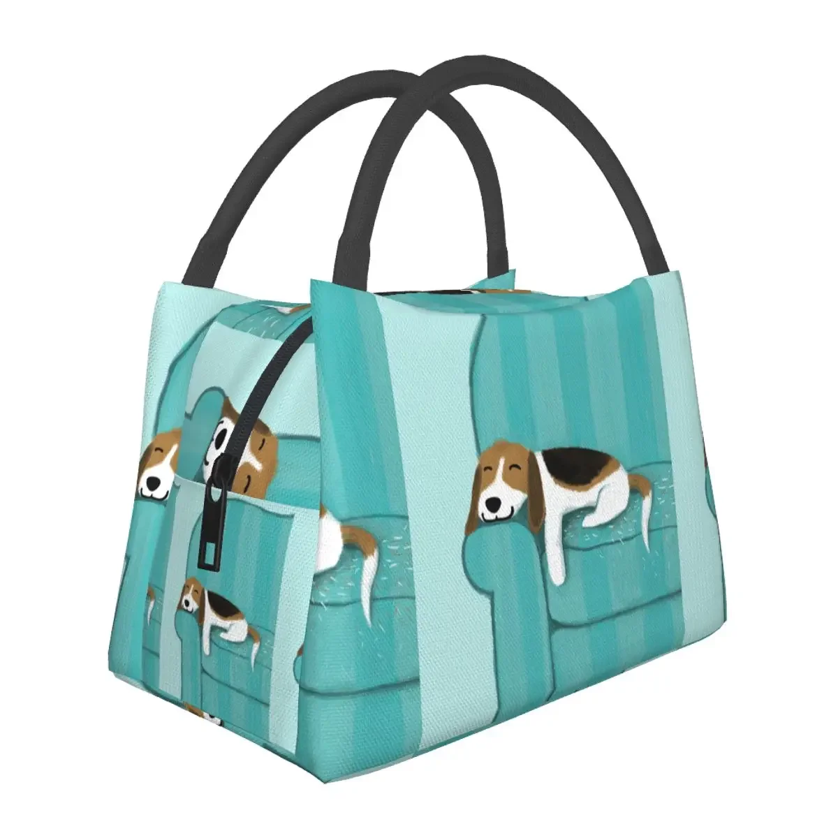 Happy Couch Dog Cute Beagle Throw Lunch Bags Insulated Bento Box Lunch Tote Picnic Bags Cooler Thermal Bag for Woman Children