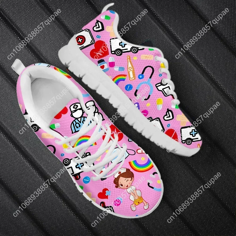 Custom Made Classic Nurse Shoes Kawaii Nurse Girls Pattern Flat Shoes For Women Medical Print Easy Clean Casual Sneakers 2023