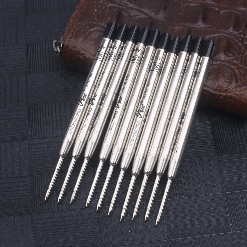 

10 Pcs/Lot Blue / Black Metal Ballpoint Pen Refill Medium Writing Point Smooth standard Ink Refills Stationery Supplies