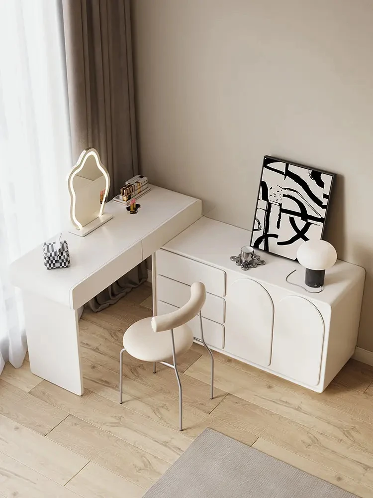 Угловой туалетный столик во французском кремовом стиле, шкаф для хранения, встроенная мебель для маленькой квартиры, спальни, туалетный столик из цельного дерева