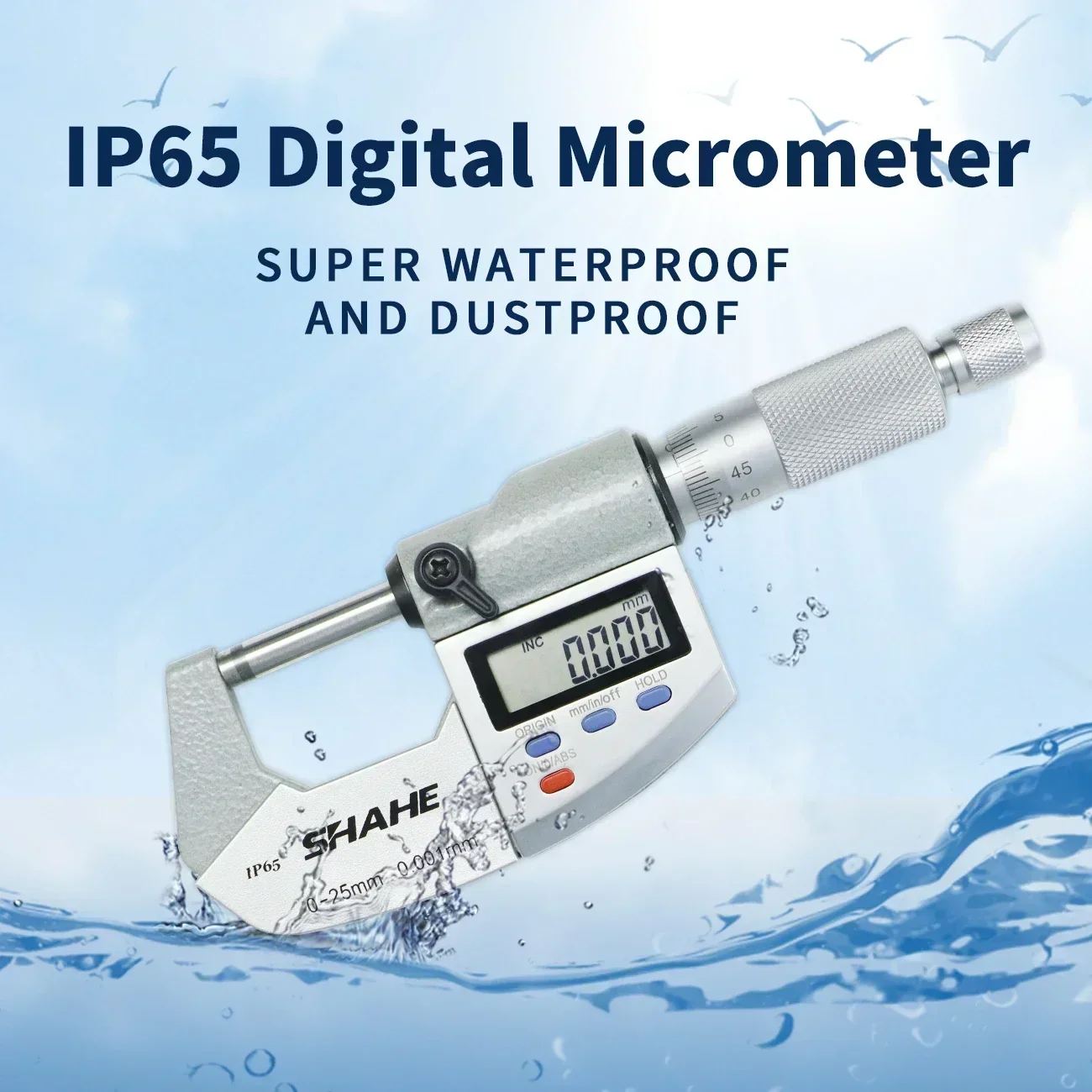 Shahe ip65 à prova dip65 água digital micrômetro caliper calibre 0.001mm eletrônico digital micrômetro caliper ferramentas de medição