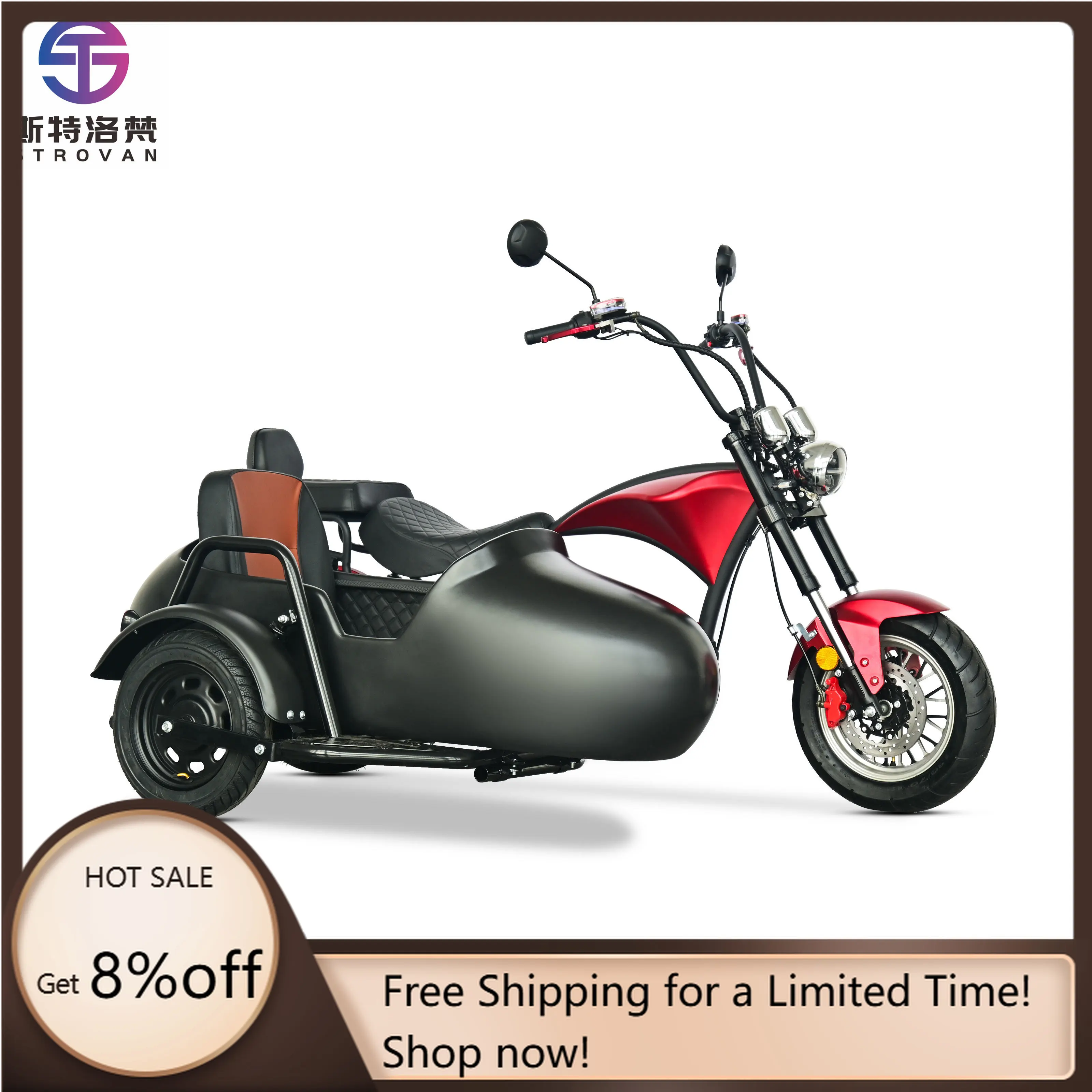 New 3000W Sidecar Electric Motorcycle Citycoco Scooter Passenger for Adult Pet Dog or Child Powerful