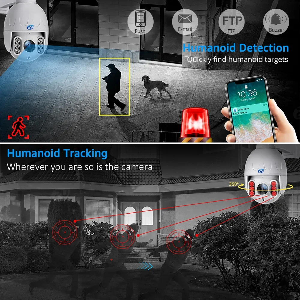 Cámara de vigilancia PTZ con Zoom 20X, 5MP, Wifi, exterior, a todo Color, seguimiento humano nocturno, domo de velocidad inalámbrico, cámara de seguridad de Metal IPC