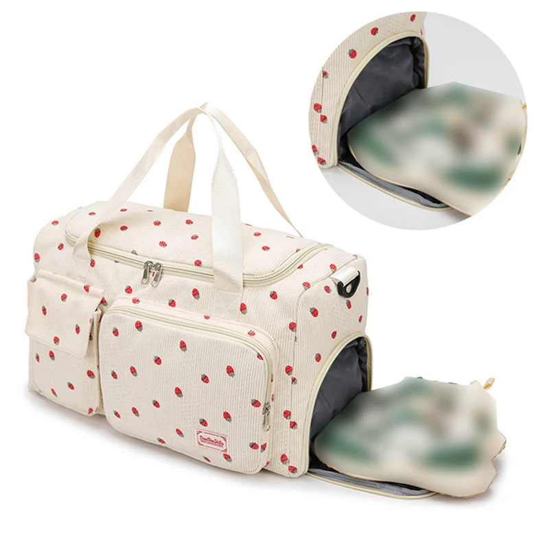 Strawberry Travel Bag Large Capacity Corduroy Luggage Bag Lightweight Crossbody Bag Multifunctional Sports Fitness Bag Handbag