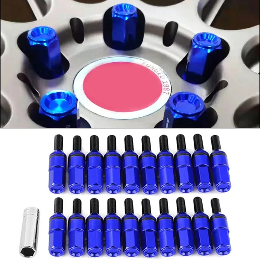 20 Pcs Car Wheel Bolts Nuts Screws M12*1.25 M12*1.5 Steel Taper Cone Lug Nuts With Caps For Bolts & Sleeve Universal Auto Parts