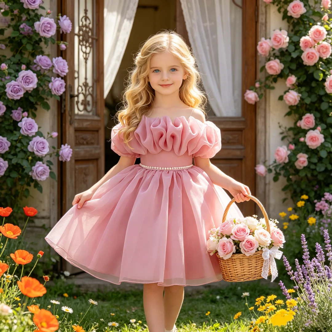 Formal princess style puffy dress suitable for holidays balls performances flower girls and weddings