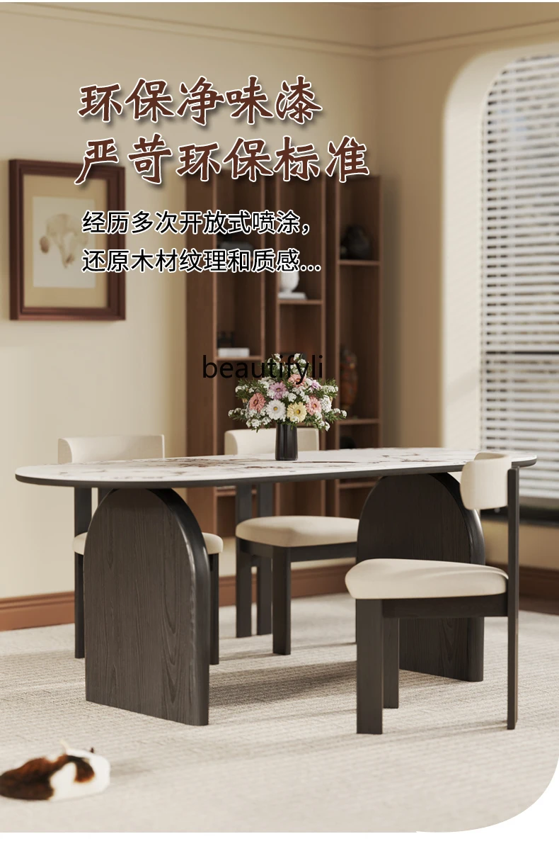 

A Slate dining table household solid wood light luxury chair small apartment retro French rectangle