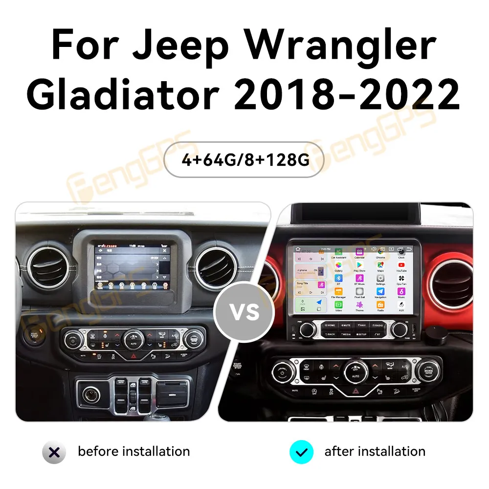 For Jeep Wrangler Gladiator 2018-2022 Android 13 Car Radio 12.3 Inch CarPlay Touch Screen Multimedia Player GPS DSP Head Unit BT - view 2