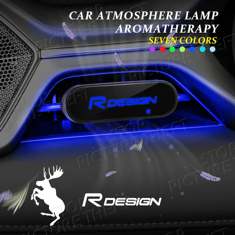 For R Design Moose Test Prancing Deer Logo XC60 XC40 XC90 Emblem Car Air Outlet Aromatherapy Atmosphere Light LED Air Freshener