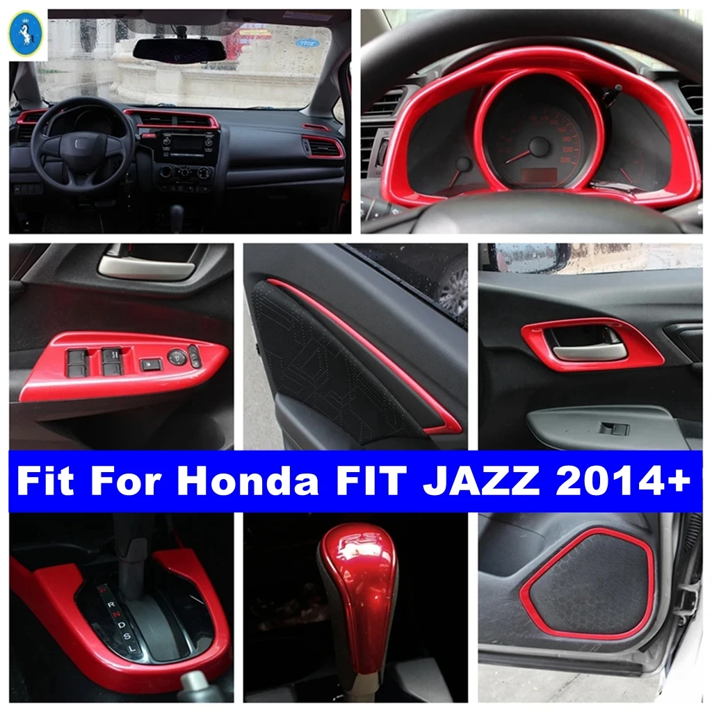 

Red Dashboard Air AC / Glass Lift Button / Gear Knob Control Cover Trim Fit For Honda FIT JAZZ 2014 - 2020 Interior Accessories