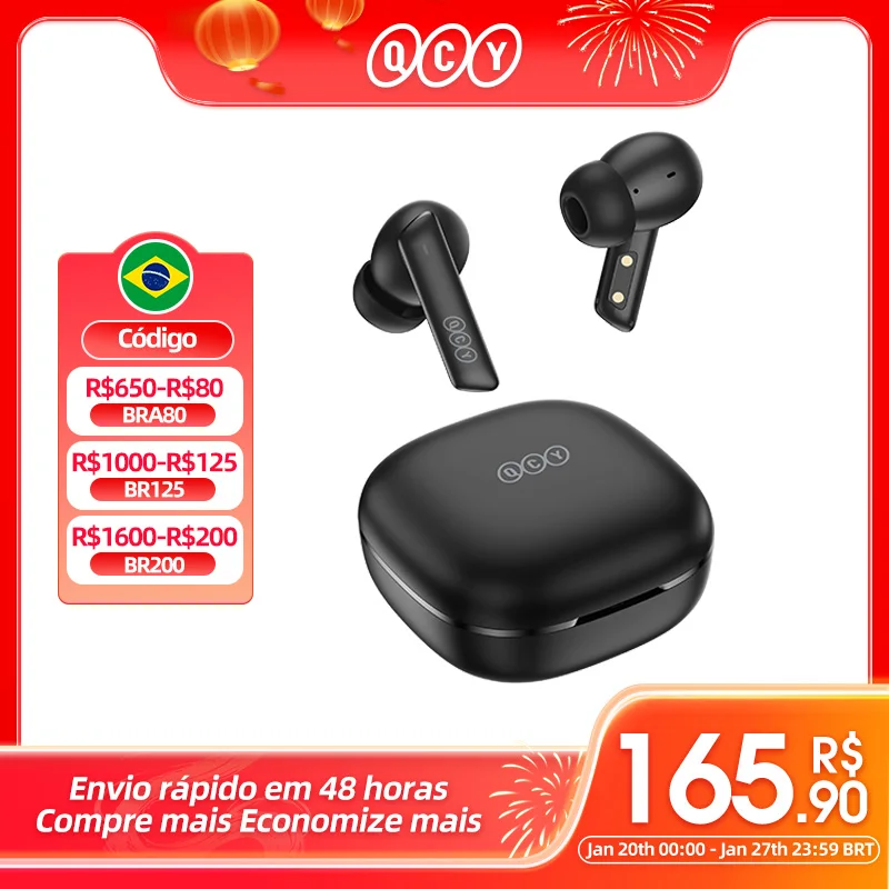 QCY HT05 ANC fone de ouvido sem fio 40dB cancelamento de ruído Bluetooth 5.2 fone de ouvido 6 microfone ENC HD chamada TWS fones de ouvido modo de transparência