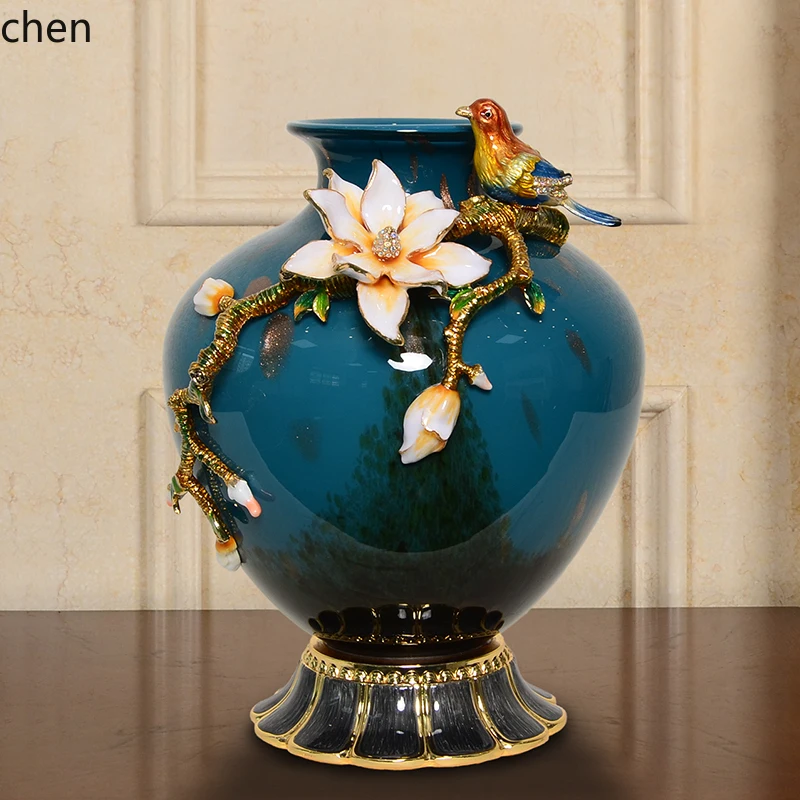 BJ-20 Enamel Color Crystal Glass Ceramic Vase Ornament Flower Arrangement Style Decoration Internet Celebrity