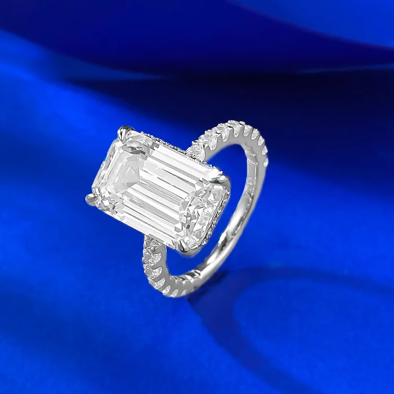 2025 Emerald Cut Lab Moissanite Diamond Ring 100% Real 925 Sterling Silver Party Wedding Band Rings for Women Engagement Jewelry