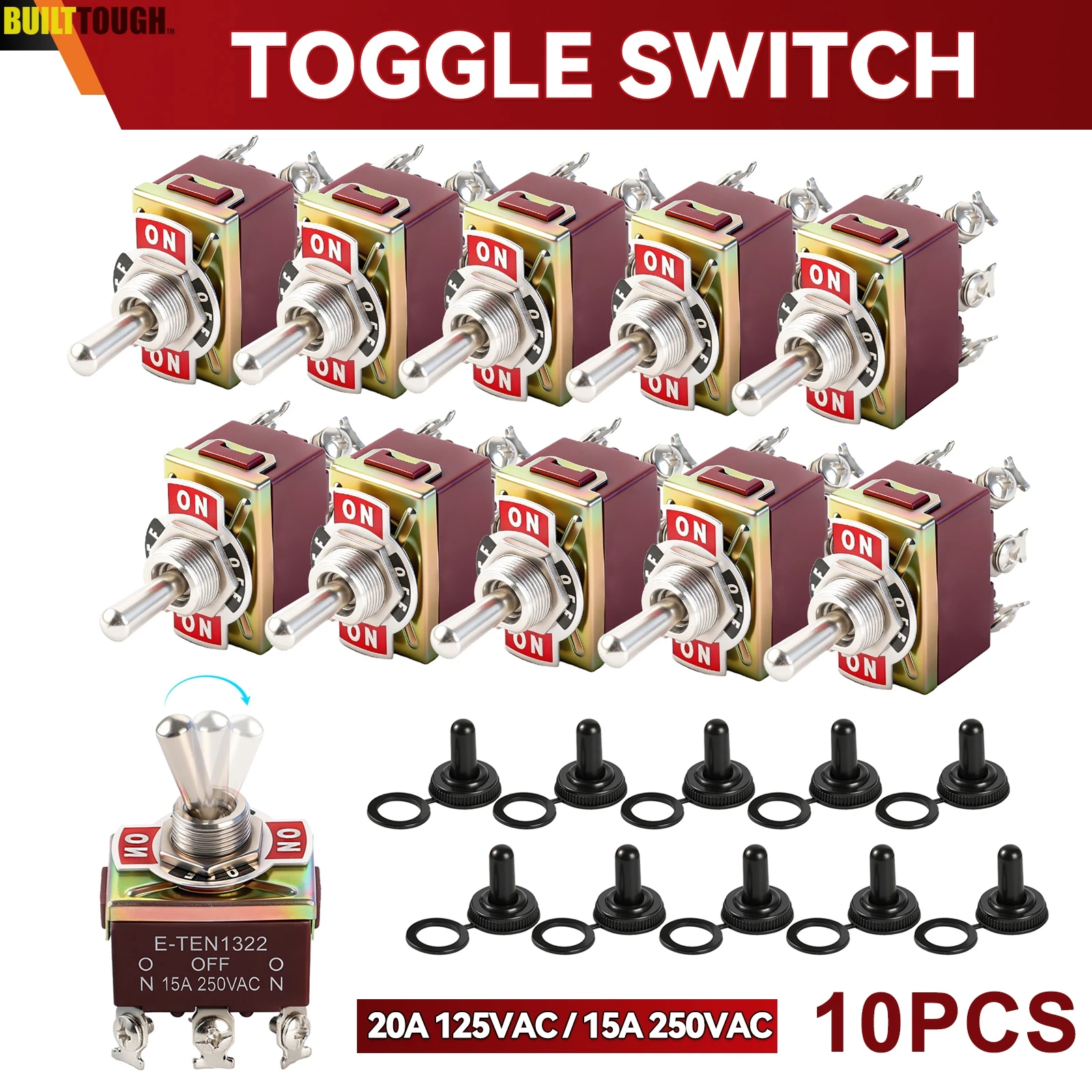 10 шт. переключателей-тумблеров Rocker Toggle Flick ON/OFF/ON 15A/250V 20A/125V DPDT, водонепроницаемые, усиленные, для автомобилей, лодок, кемперов и т.д.