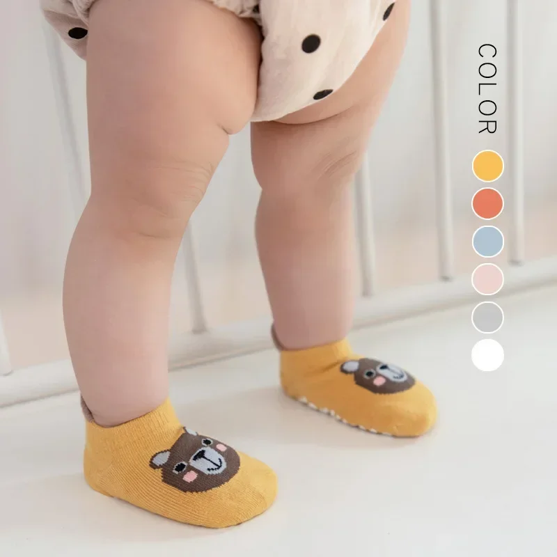 Chaussettes en coton respirantes pour enfants, motif animal de dessin animé mignon, chaussettes confortables pour bébé, chaussettes de sol non lumineuses, 1 paire