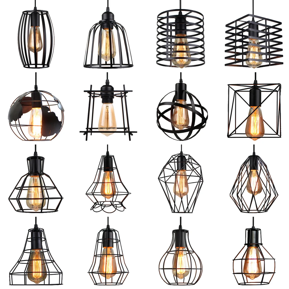 

Retro Loft Industrial Iron Hanging Lights E27 Led Black Pendant Lamps for Home Living Room Bedroom Kitchen Restaurant Lighting