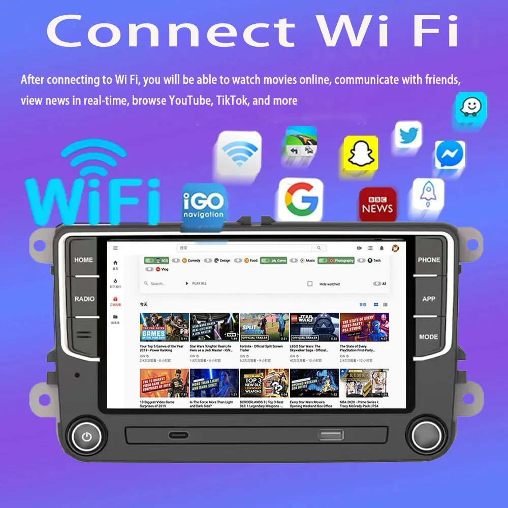 Autoradio wireless da 7 "4 + 64 GB per VW EOS 2006-2013 Stereo per auto con schermo per telecamera di backup GPS WIFI FM Immagine di retromarcia