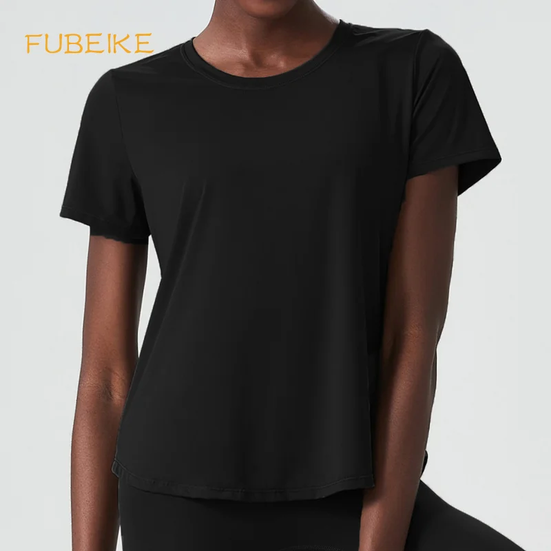 

FUBEIKE Ice Skin Feel Loose Summer Round Neck Sports Top For Women Plus Size Yoga Top Quick-drying Lightweight Fitness T-shirt