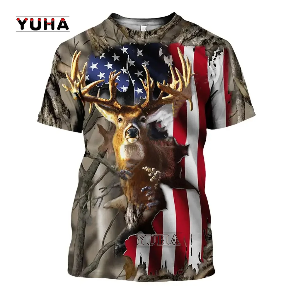 Hunting Animals Deer Bow Hunting Hunter Camo suit Harajuku New Fashion 3DPrint Unisex Shorts Sleeves T-shirts Men/Women