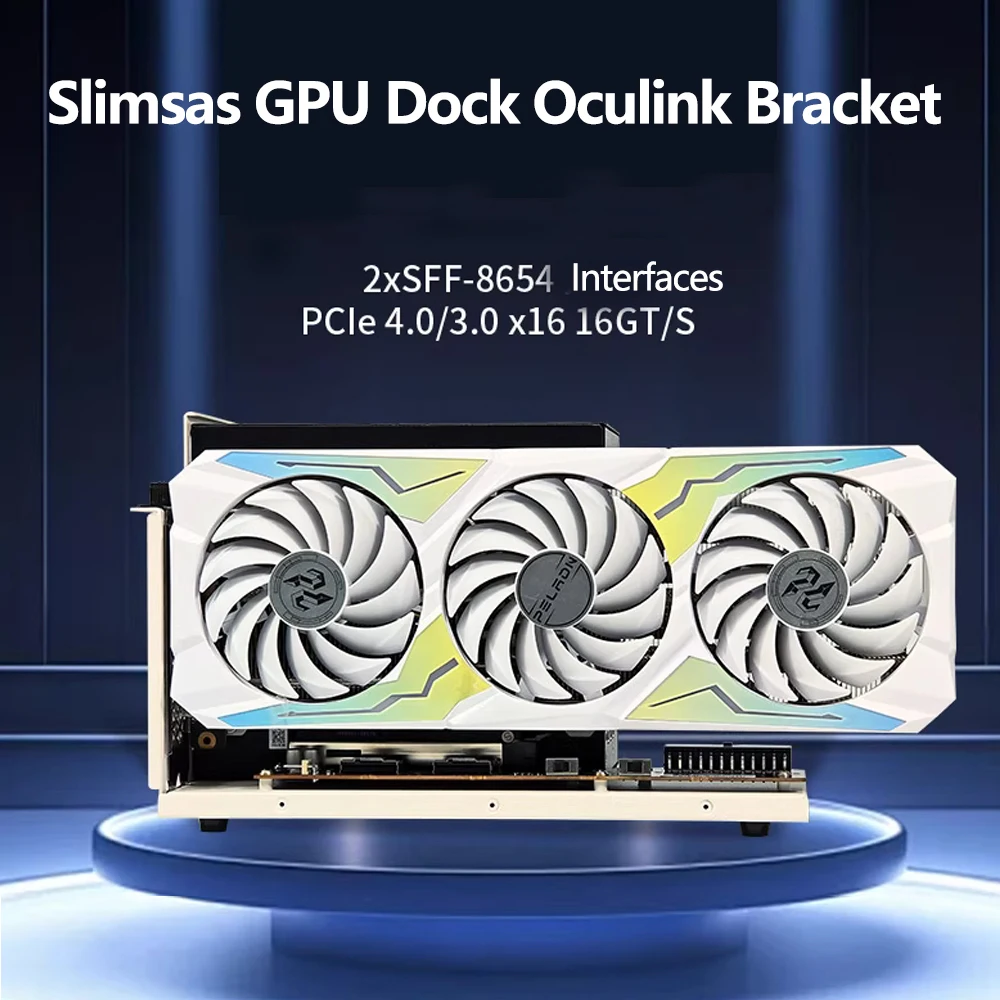 Slimsas GPU Dock Oculink Bracket + Riser Card Data Cable GDS1-ATX Type PCIe 4.0 X16 2x SFF-8654 Interfaces 16GT/s for 140 -170mm